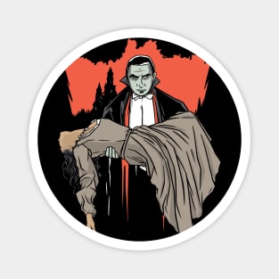 Dracula Vampire Carrying a Woman Illustration Magnet